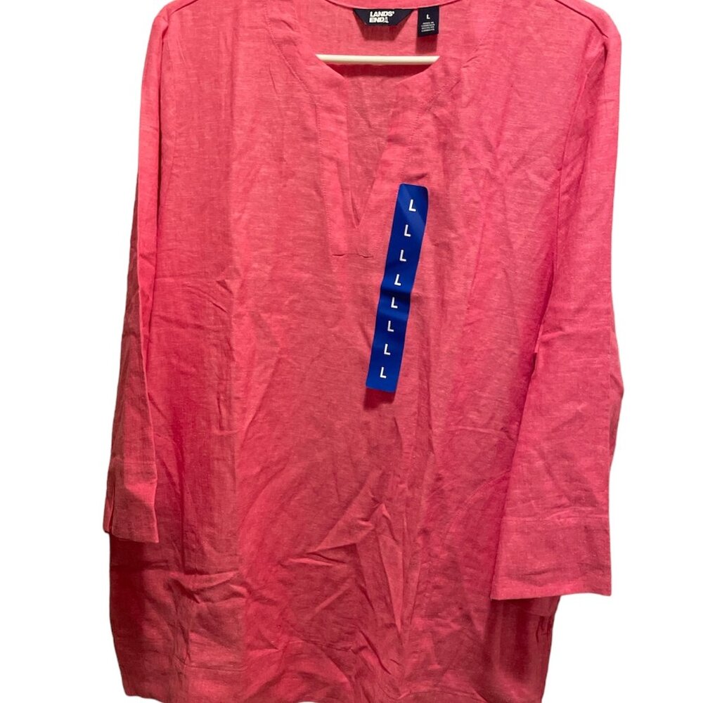 Women's Linen 3/4 sleeve Tunic Top, Lands' End, L & S Pink, NWT